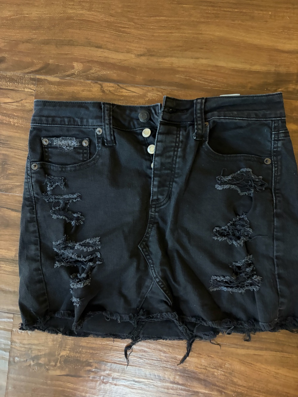 American Eagle Outfitters Black Distressed Denim Mini Skirt